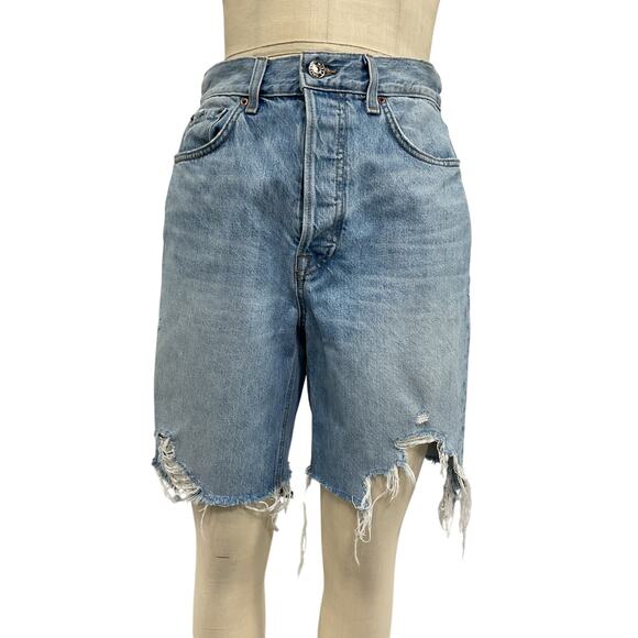 Grlfrnd 'Quinn' Blue Cotton High Rise 90'S Short Size 27 - Picture 2 of 5